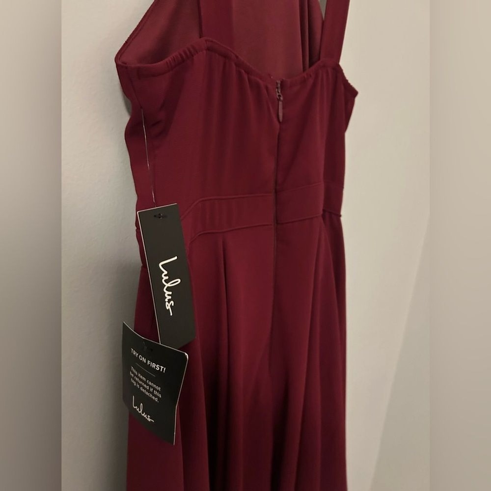 Lulu's Burgundy Dress with Halter Neck and Swing Skirt, Size Small, NWT - Picture 8 of 15